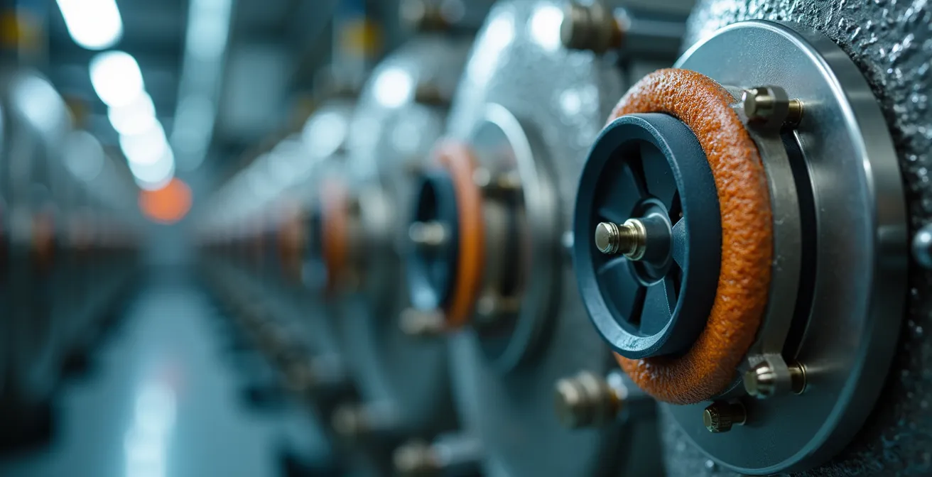 Installation technique d'un ballon tampon cylindrique métallique dans une cave avec tuyauterie isolée