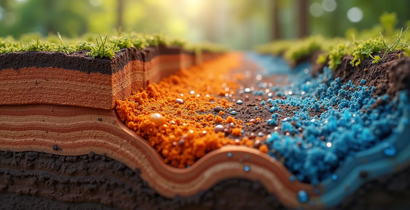 Système de geocooling en fonctionnement montrant la régénération thermique du sol en été