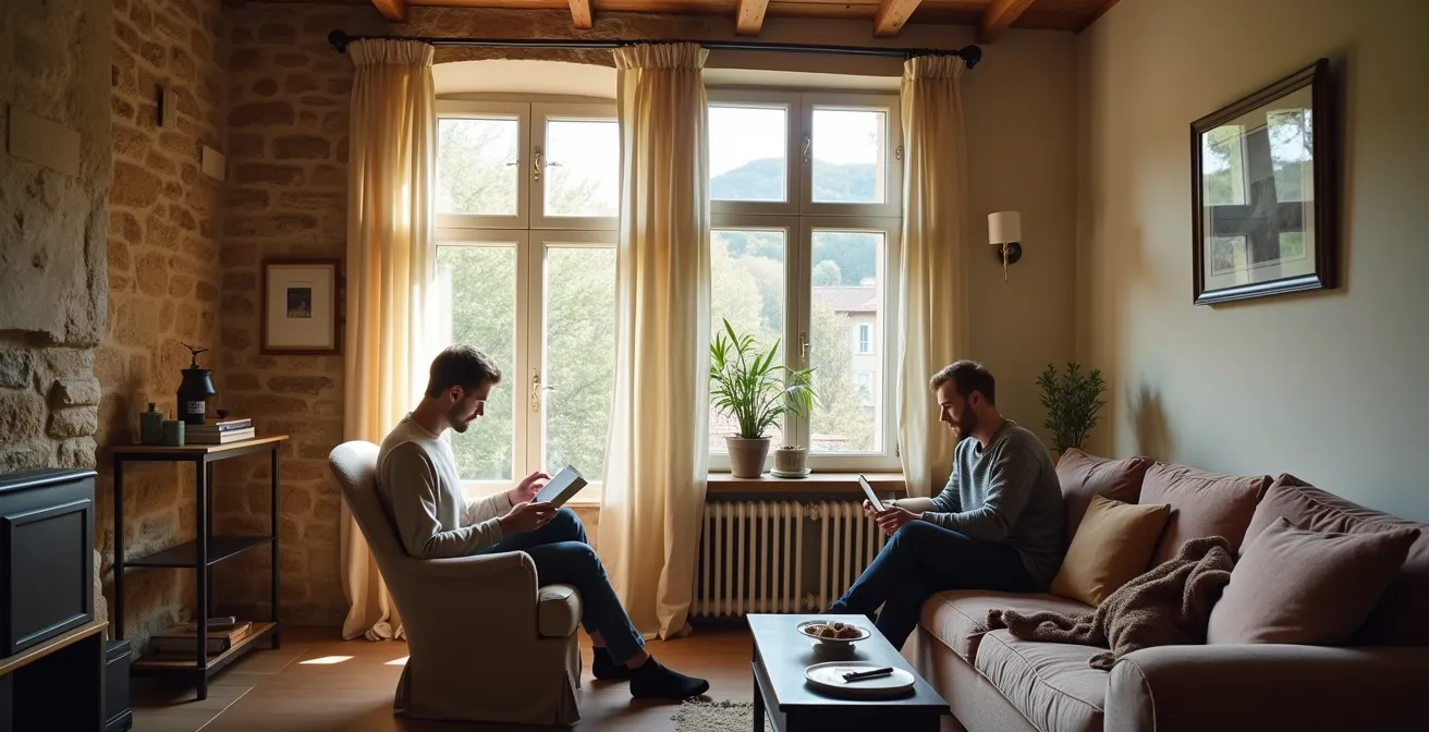 Comparaison visuelle de l'inertie thermique entre maison en pierre et pavillon moderne