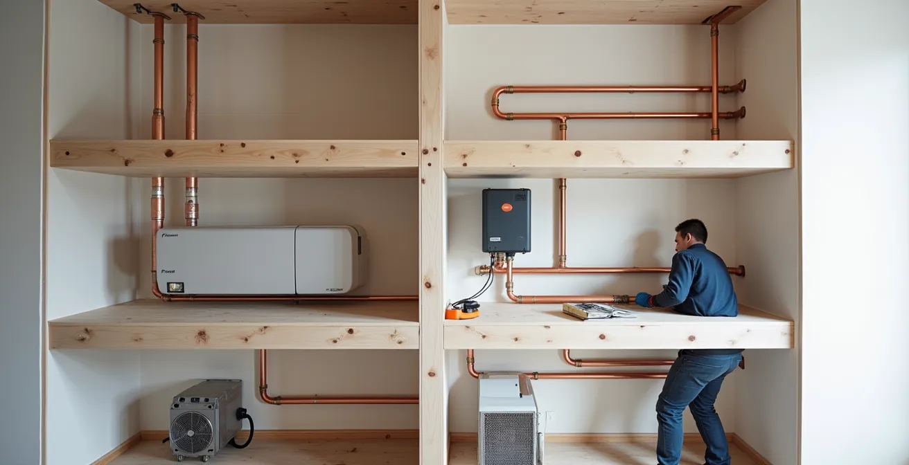 Vue technique de l'installation d'un système multisplit dans une maison française à étages
