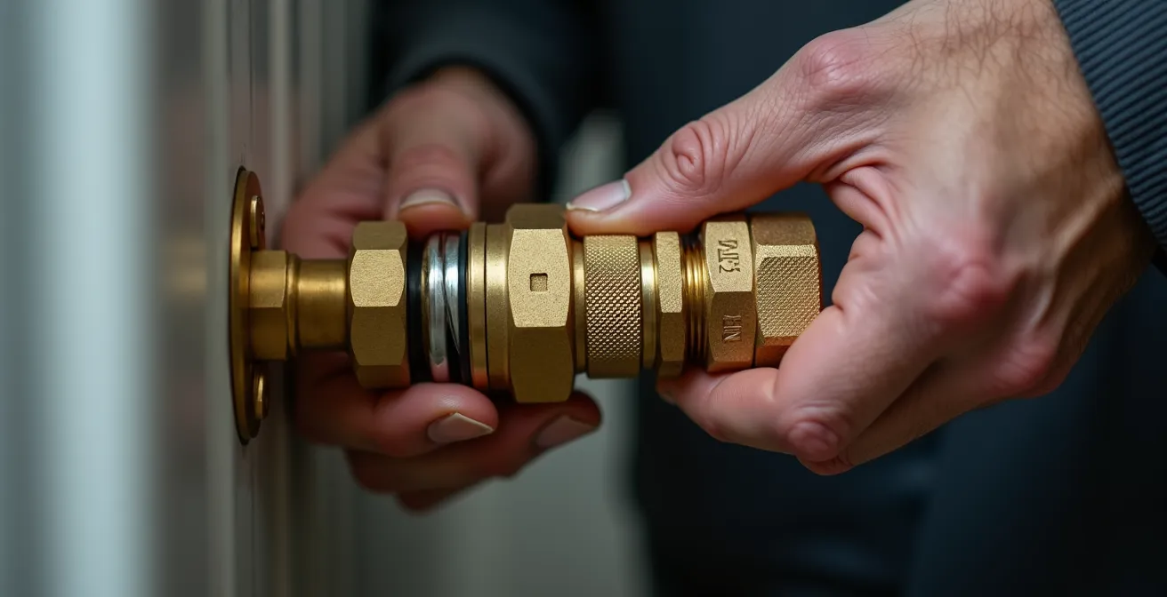 Gros plan sur l'installation d'une vanne thermostatique connectée sur un radiateur