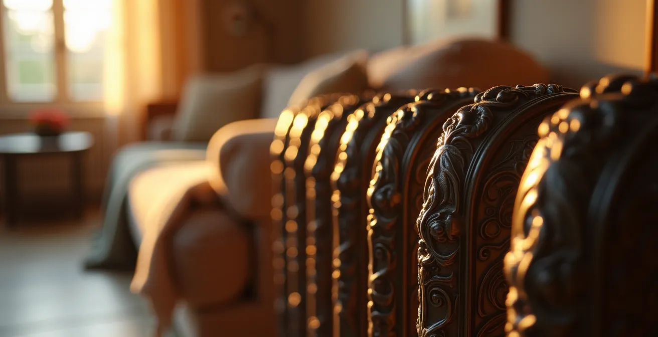 Radiateur en fonte dans un salon français avec démonstration visuelle de l'inertie thermique