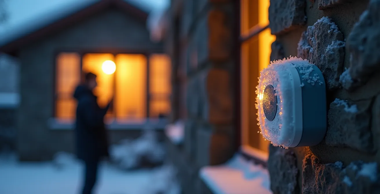Sonde de température extérieure installée sur façade de maison française